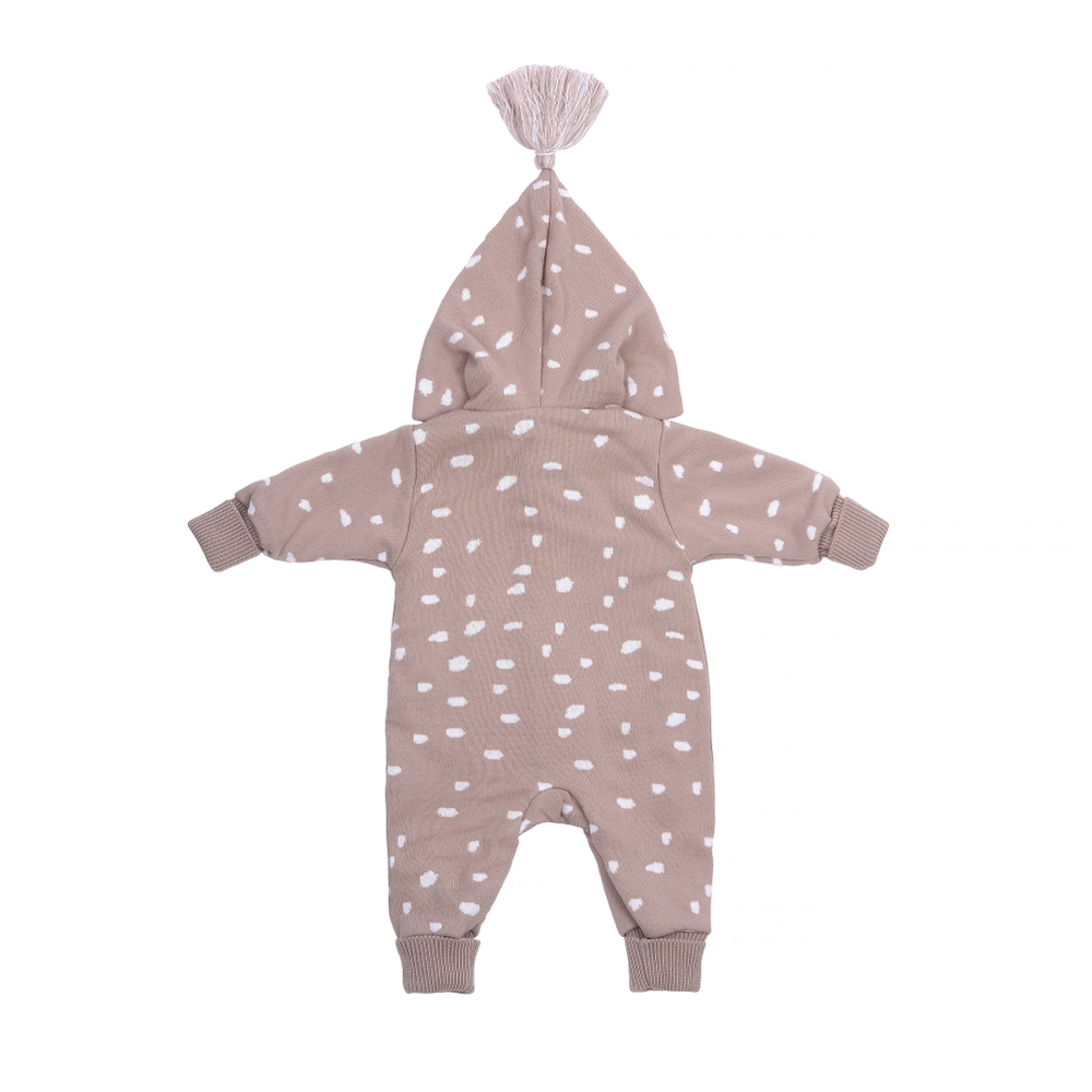 Вязаный комбинезон с капюшоном коричневый на пуговицах