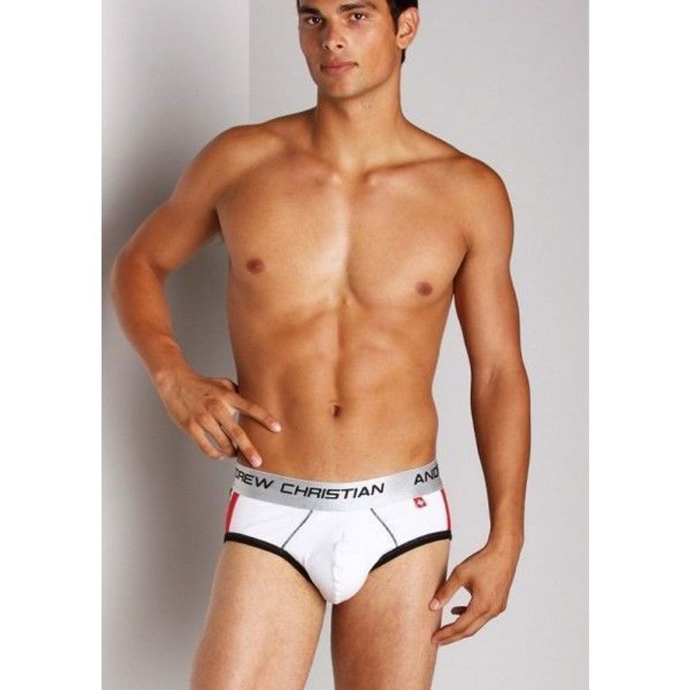 Мужские трусы брифы белые с пуш-ап Andrew Christian Shock Jock Racer Brief White  AC53