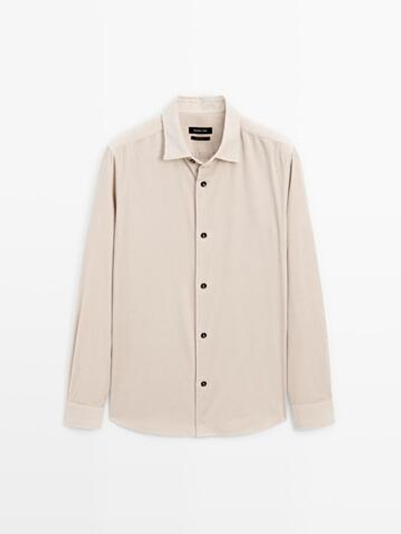 Massimo Dutti Вельветовая куртка-рубашка классического кроя, бежевый