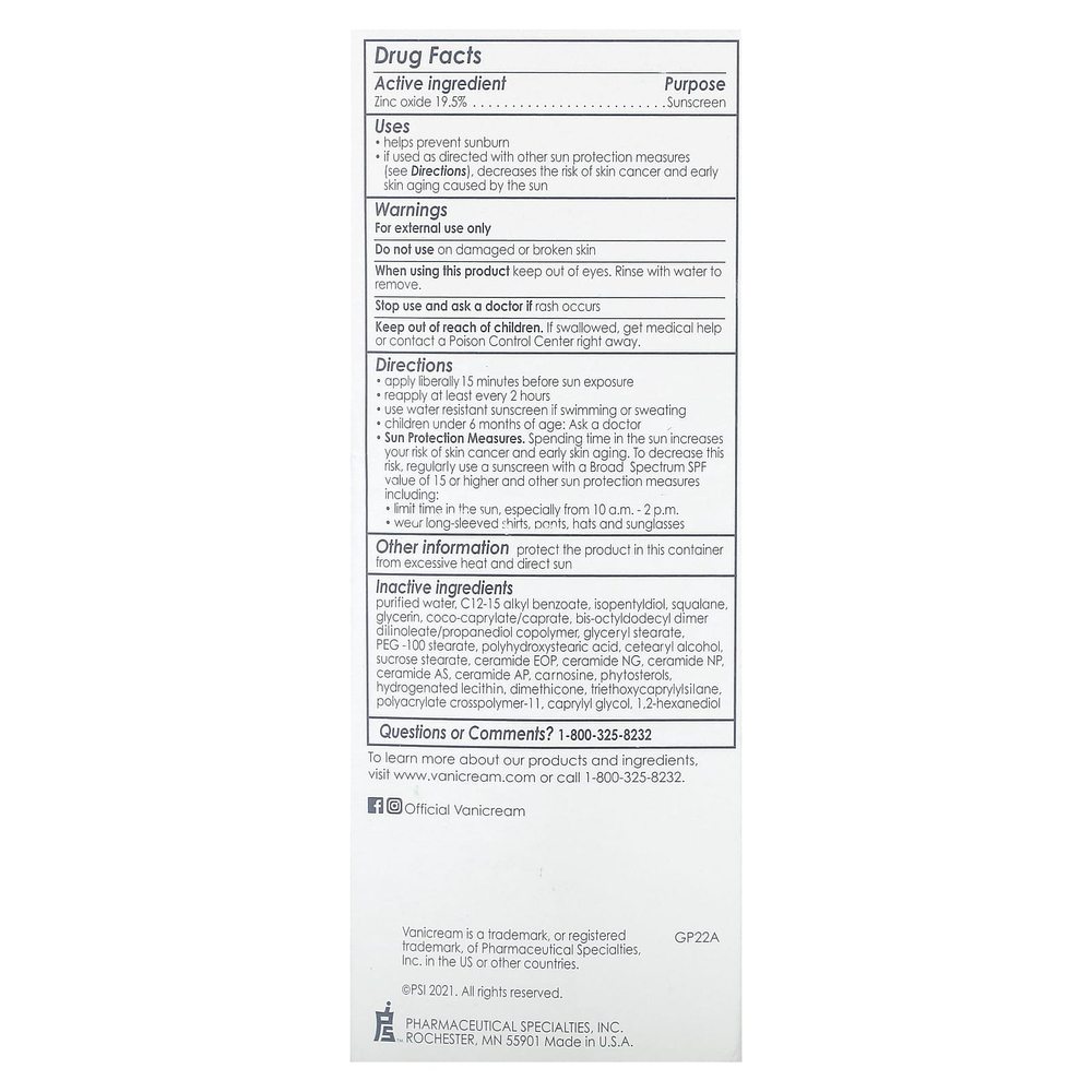 Vanicream, Увлажняющее средство для лица, минеральное солнцезащитное средство с керамидами, для чувствительной кожи, SPF 30, 71 г (2,5 унции)