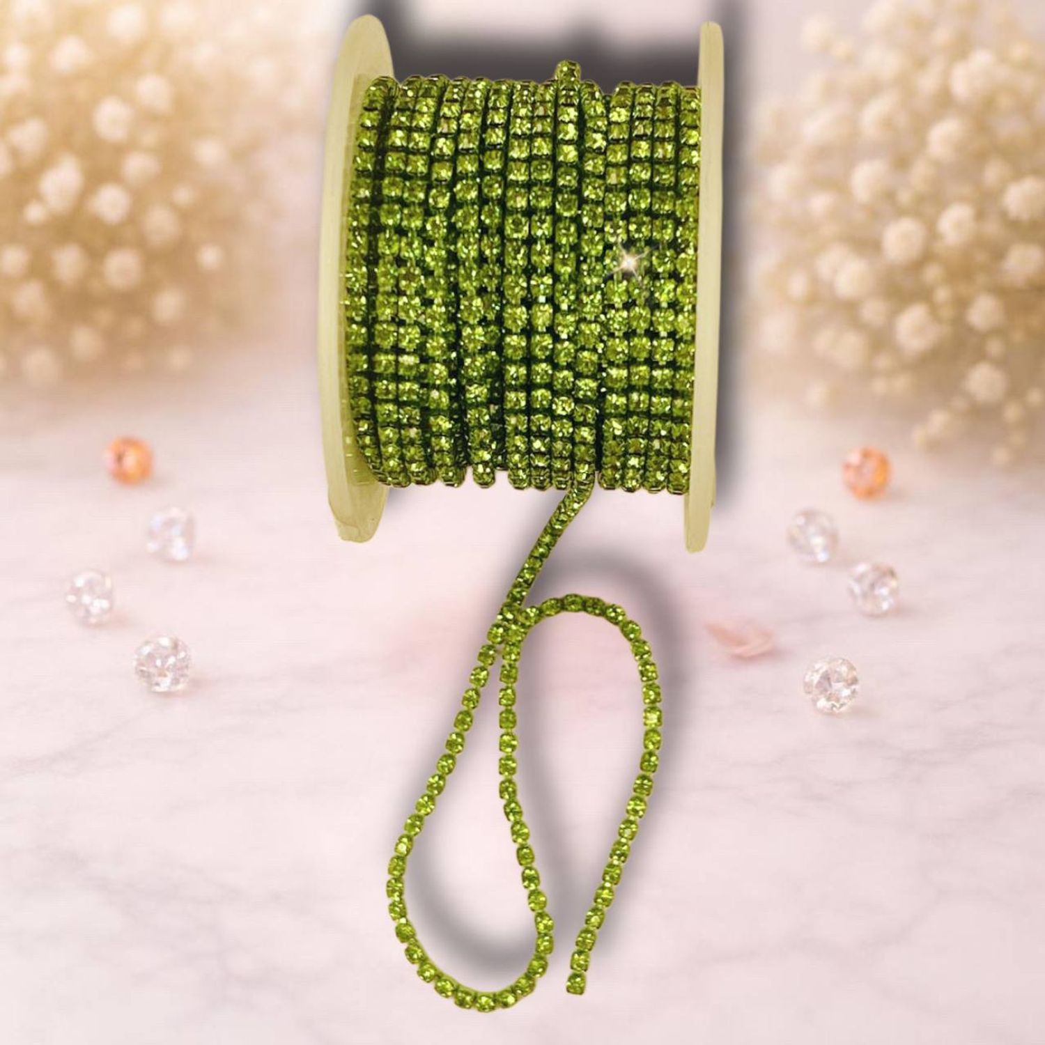 стразовая лента 3мм ,цвет салатный (1м)