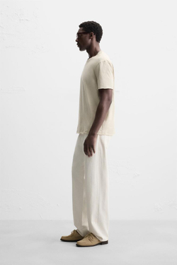 ZARA ФУТБОЛКА С НЕРОВНОЙ НИЖНЕЙ КРОМКОЙ, БЕЖЕВЫЙ