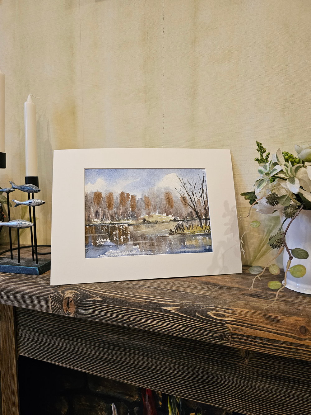 Картина акварельная авторская в паспарту 21х30 см на стену для интерьера "Тованово в апреле. 3 года спустя".