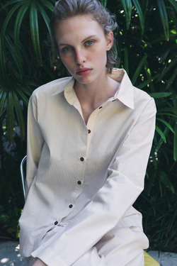 ZARA РУБАШКА ИЗ ПОПЛИНА В ПОЛОСКУ, ЖЕЛТОВАТО-БЕЛЫЙ