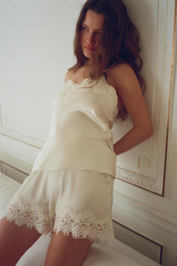 ZARA ШОРТЫ ИЗ СМЕСОВОГО ШЕЛКА С КРУЖЕВОМ, ЭКРЮ