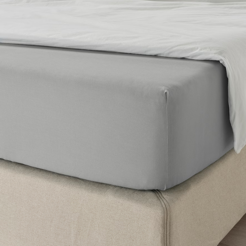 ДВАЛА DVALA Простынь на резинке, светло-серая, 160x200 см