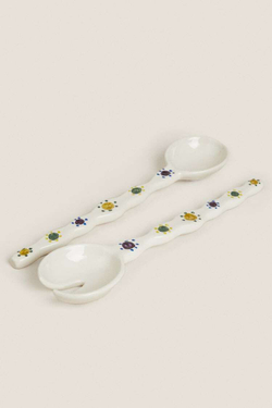 ZARA HOME НАБОР ЛОЖЕК С КОНТРАСТНЫМ УЗОРОМ, ЭКРЮ