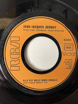 Винтажная виниловая пластинка LP Jean Jacques Debout Elle Est Belle Mais Cruelle / Si On Allait Tous Les Deux Au Cinema (France 1975) 7 дюймов