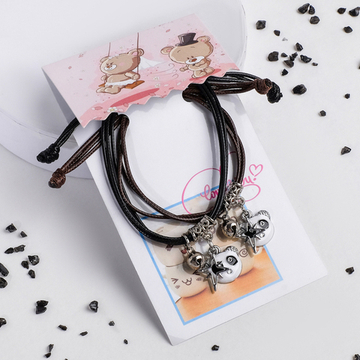 Браслеты "Неразлучники" панды, цвет чёрно-коричневый