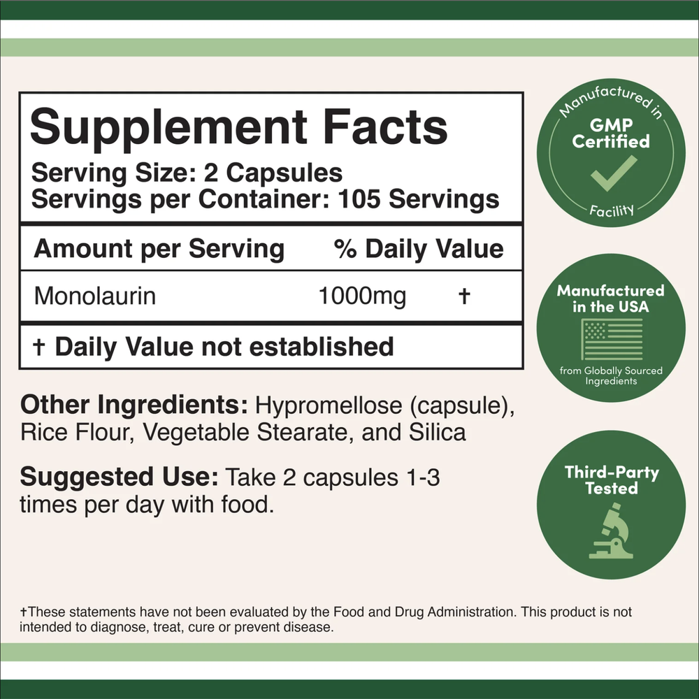 Double Wood Supplements - Monolaurin - 210 x 500 mg capsules