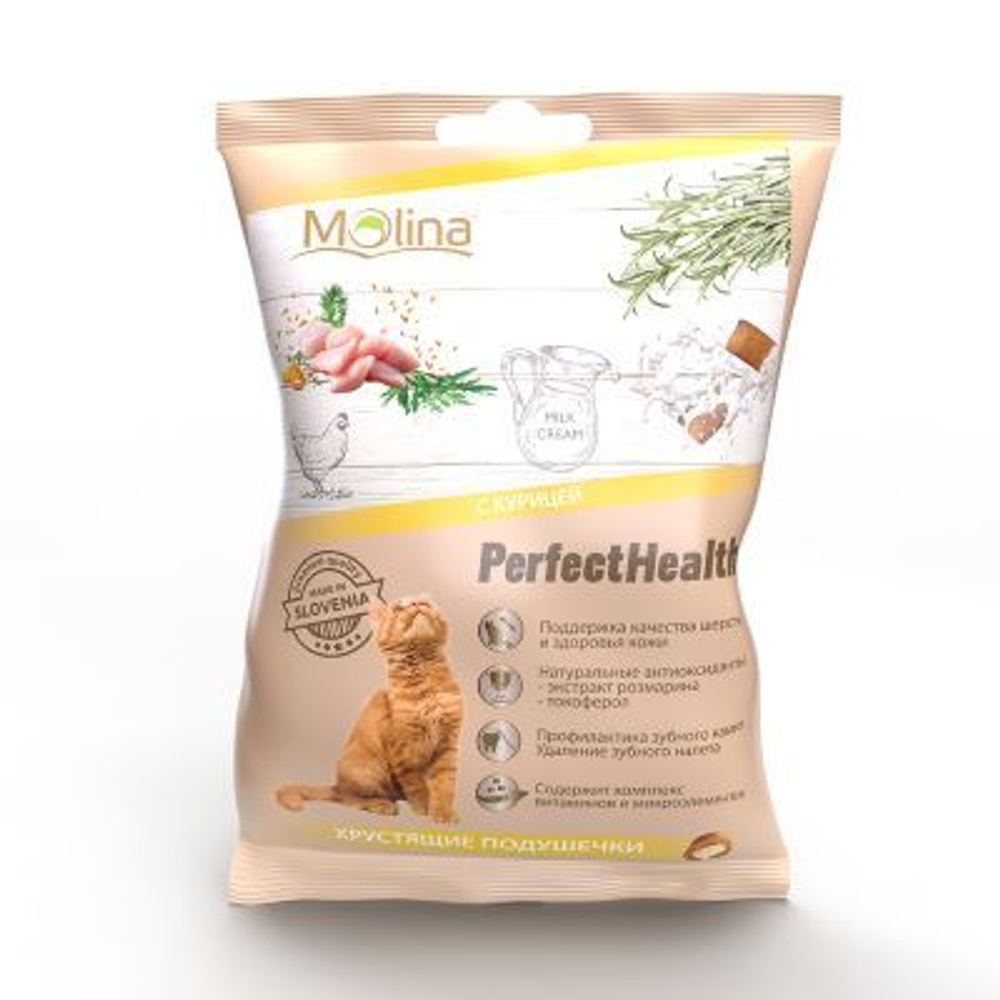 Molina Хрустящие подушечки для кошек "С курицей", 50г