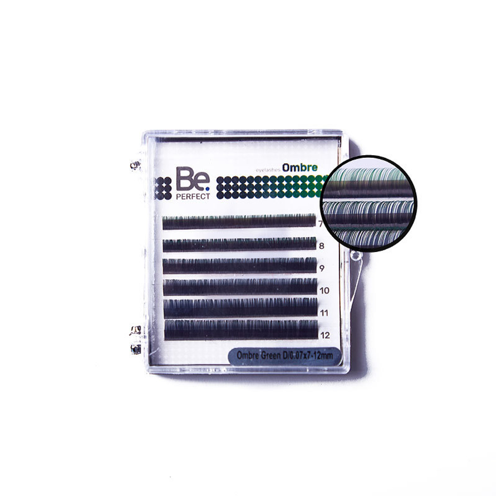 Цветные ресницы BePerfect Ombre Green MIX 6 линий