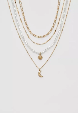 STRADIVARIUS Набор из 4 ожерелий с луной и солнцем, золотой