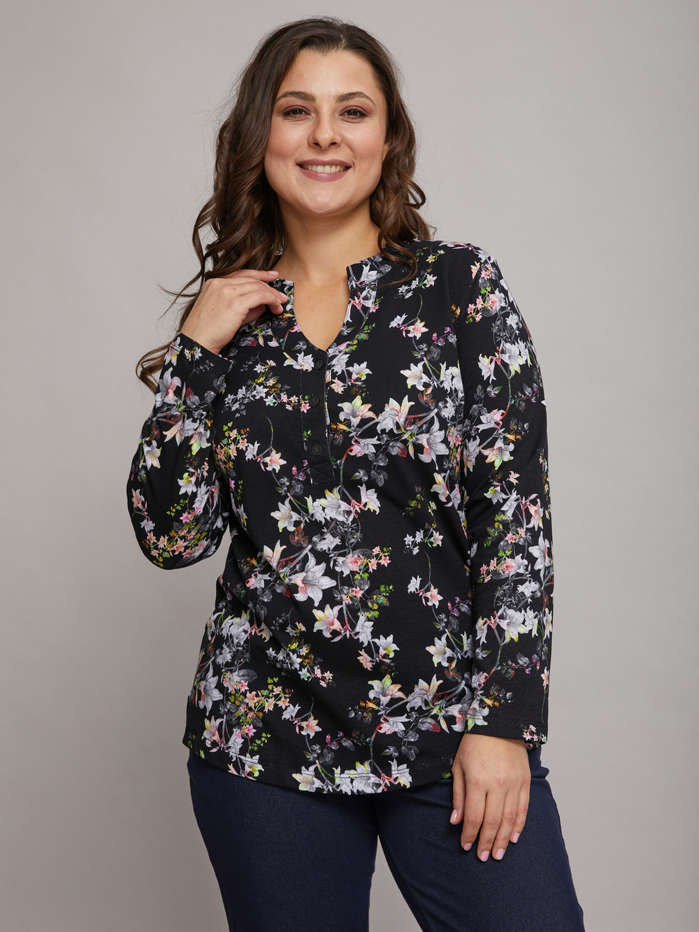 Блузка БЛ-22/черный-лилии