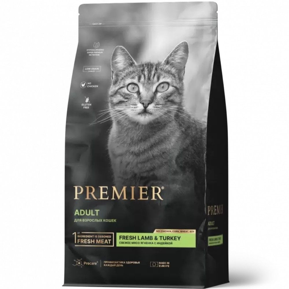 Сухой корм PREMIER Cat для кошек со свежим мясом ягненка и индейки