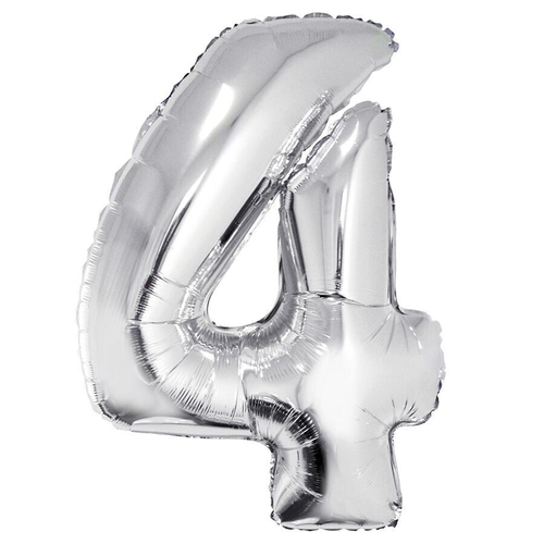 Шар фольгированный Цифра "4" серебро с гелием