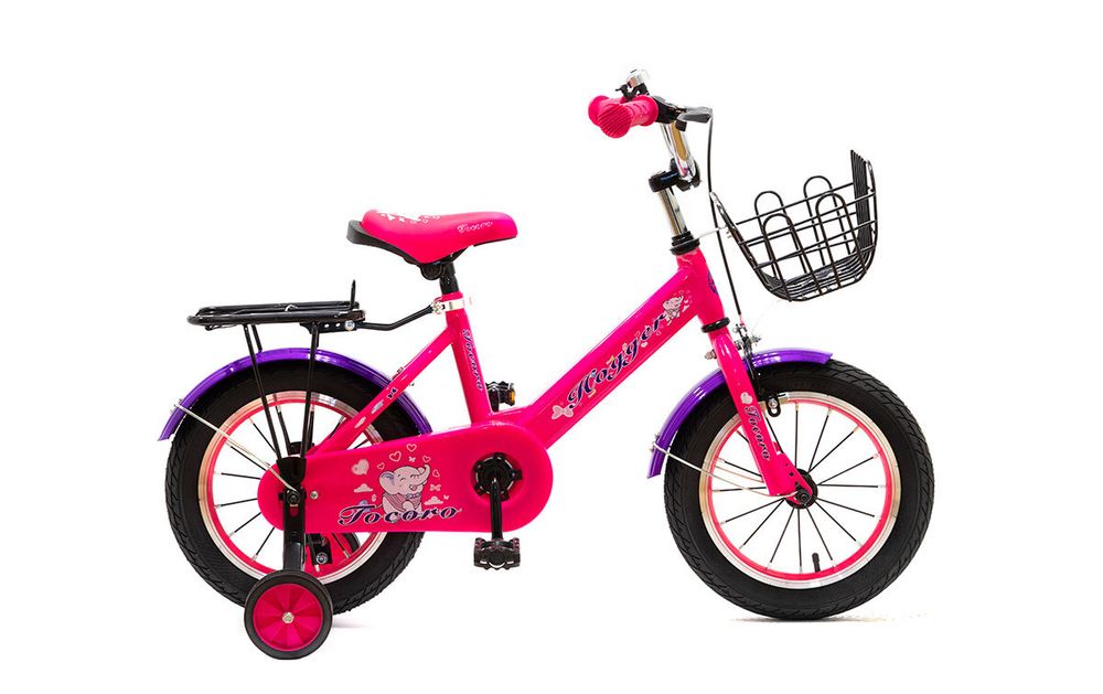Велосипед 14 HOGGER TOCORO сталь ручной и ножной тормоз доп.колеса корзина розовый