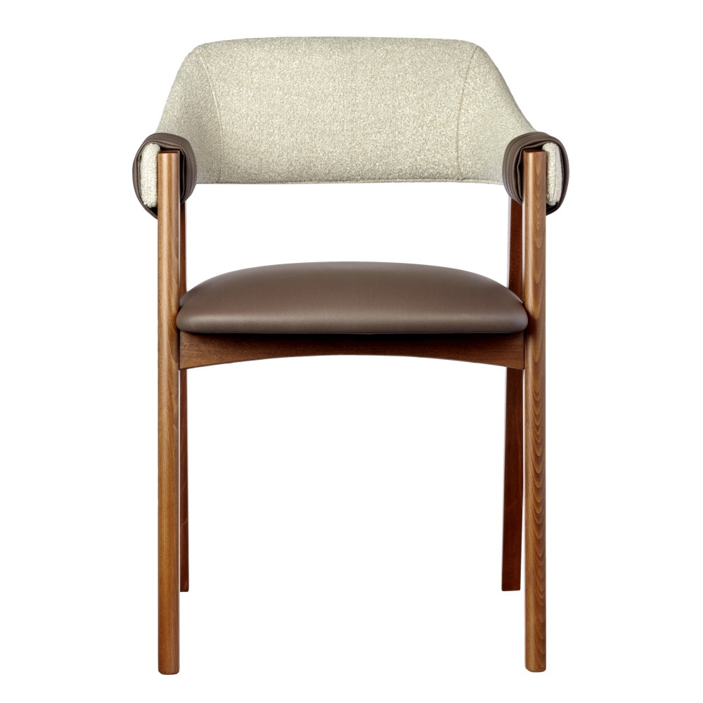 Стул KELLI бежевый букле, экокожа коричневая, орех