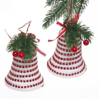 Ёлочные игрушки «Колокольчики с бусинками» 11 см (набор 2 шт), Красный
