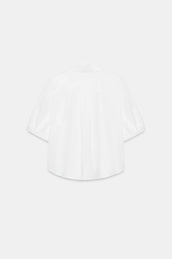 ZARA РУБАШКА ИЗ ПОПЛИНА С ЖЕМЧУГОМ, БЕЛЫЙ