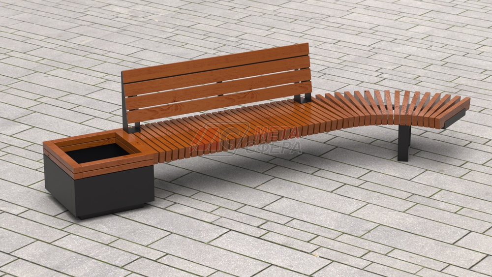 Скамейка Rail Road 02 с вазоном и поворотом