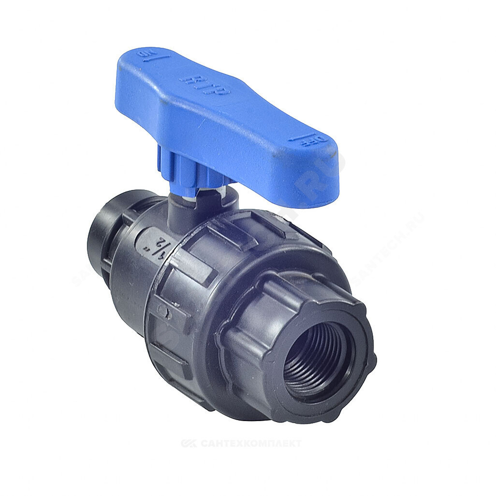 Кран шаровой компрессионный ПЭ 1/2"x1/2" ВР/ВР Ру10 RTP (РосТурПласт) 17357