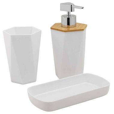 Набор для ванной комнаты 3пр. (дозатор для мыла, подставка для зубных щеток, лоток для аксессуаров) La and Te beaute LT-BSP-9WH