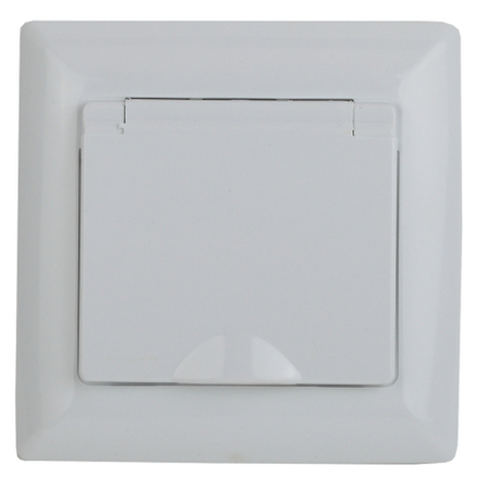 Розетка Intro Solo 4-209-01 2P+E Schuko с крышкой и шторками 16А-250В IP44 СУ белый