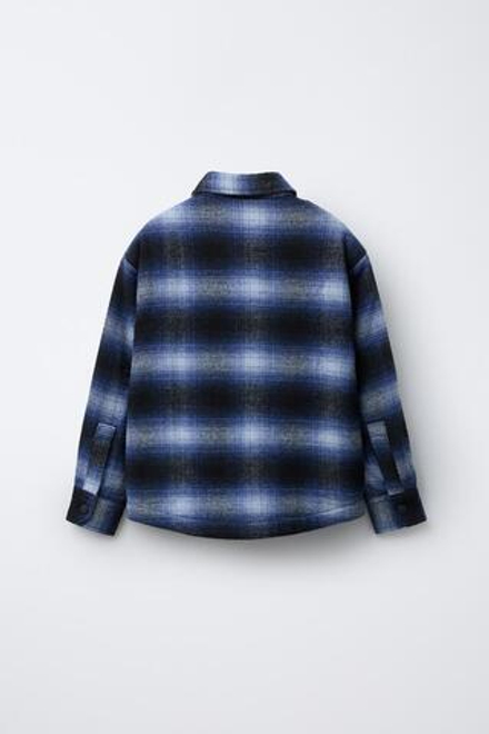 ZARA СТЕГАНАЯ КУРТКА-РУБАШКА В КЛЕТКУ, СИНИЙ