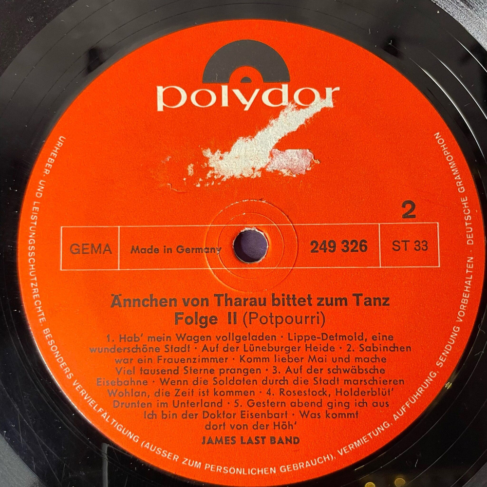 Винтажная виниловая пластинка LP James Last Джеймс Ласт Annchen Von Tharau Bittet Zum Tanz 2 (Germany 1969)