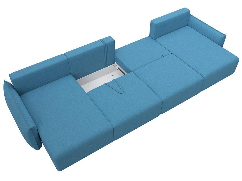 Диван П-образный Лига-051 НПБ Лонг РОГОЖКА Амур 10 голубой