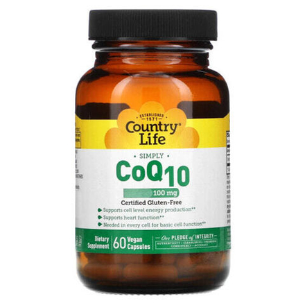Коэнзим Q10 Country Life, CoQ10, коэнзим Q10, 100 мг, 60 веганских капсул