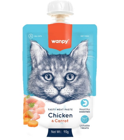 Wanpy Cat Лакомство для кошек Мясной мусс из курицы и моркови 90гр.
