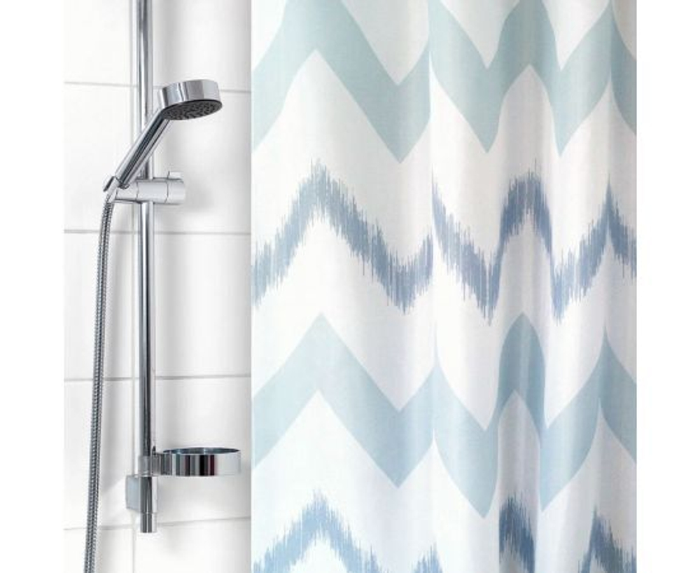 Штора для ванной комнаты 180х180см, 13 колец, водонепроницаемая занавеска в ванную, полиэстер, Голубые зигзаги 2215-1 Вилина