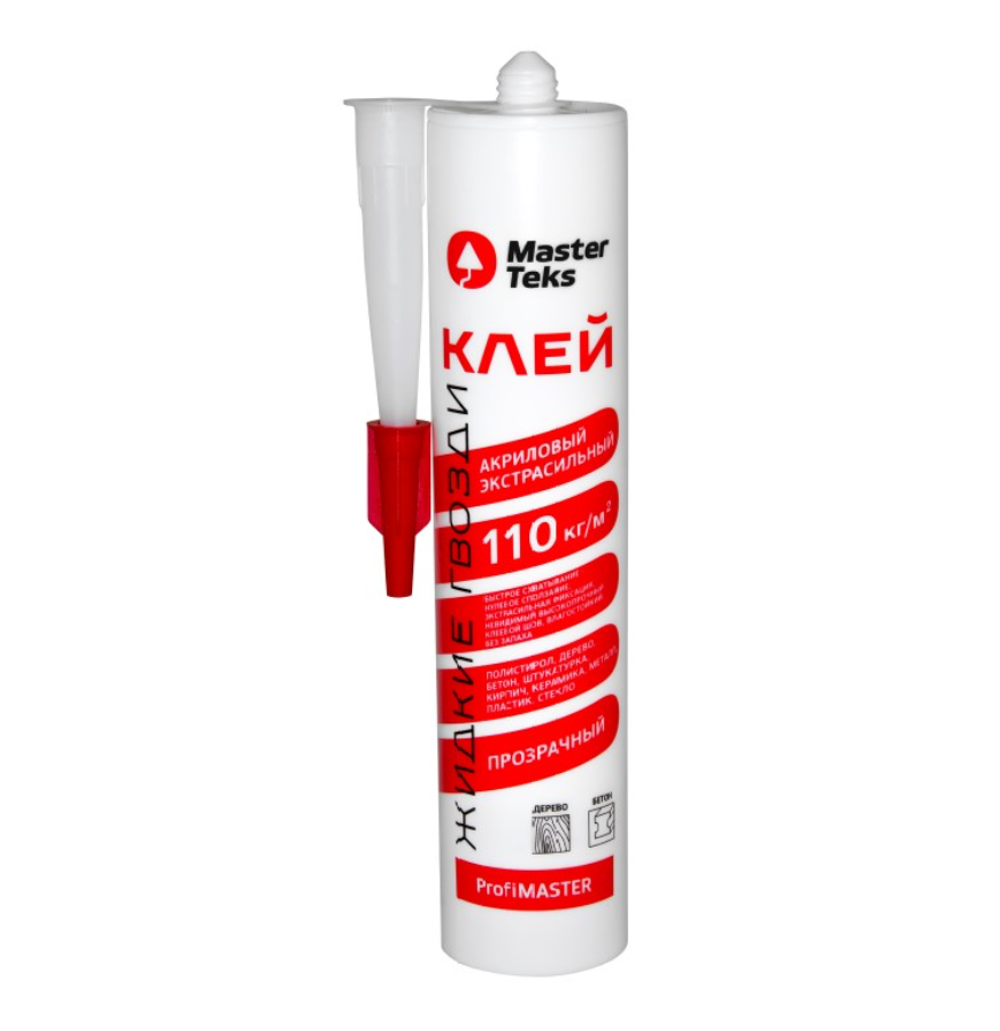Экстрасильный клей MASTERTEKS PROFMASTER акрил. прозрачн. 330г 110 кг/м2 12 53407