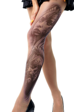 Колготки с имитацией крупной татуировки на левой ножке (Размер: S-M-L) (Цвет: бежевый)