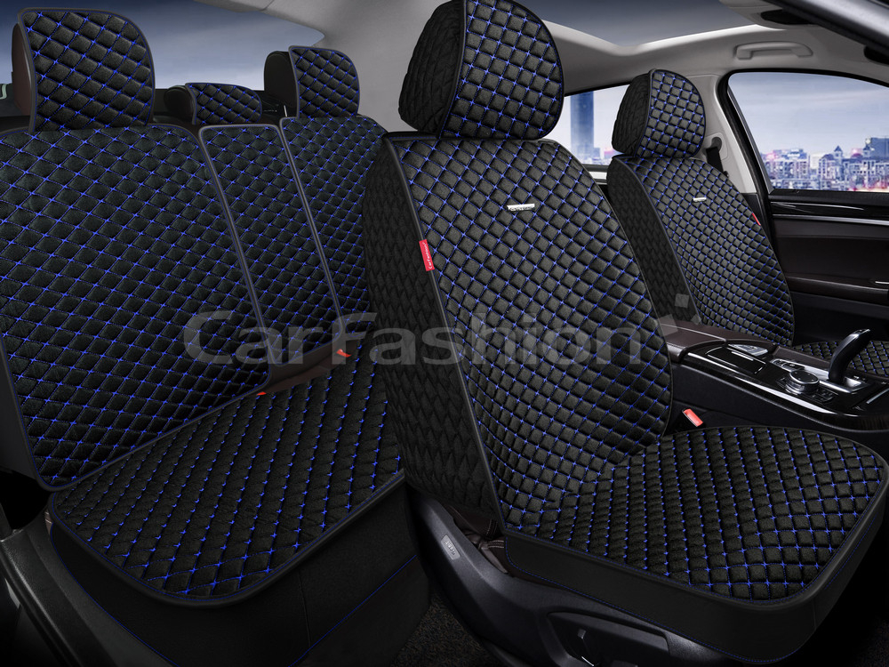 Накидки сидений ПОЛНЫЙ CarFashion (кт) -«RANCHO PLUS» 27358 -ЛЕН черный/черный/синий