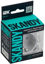 SKANDY Розетка с заземлением с защитными шторками 16А с USB C 18Вт SK-R17S серебряный IEK