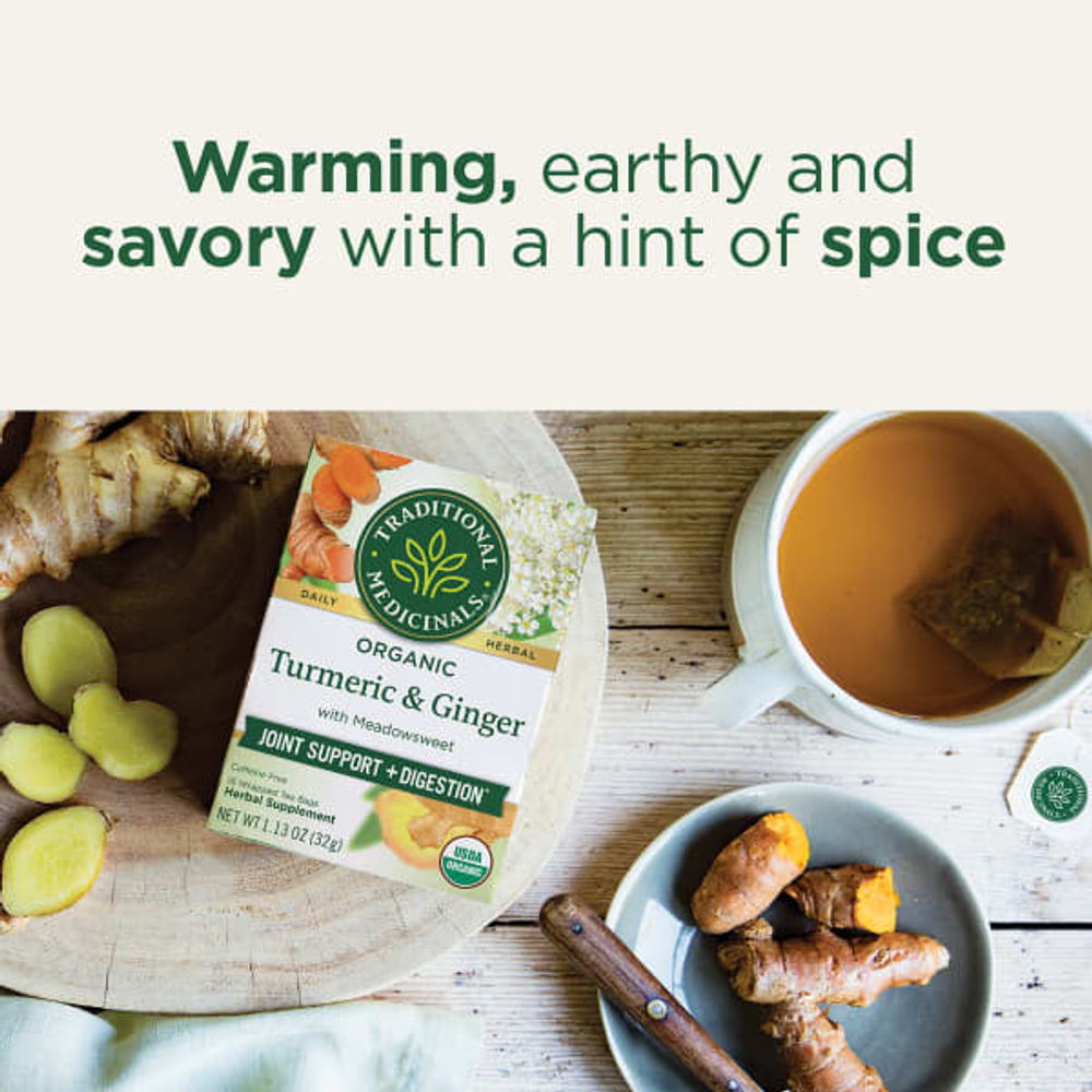 Traditional Medicinals, Органическая куркума с таволгой и имбирем, без кофеина, 16 чайных пакетиков в упаковке, 32 г (1,13 унции)
