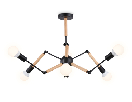 Подвесной светильник в стиле лофт TR80488/6 BK/LW черный/светлое дерево E27/6 max 60W D930*510