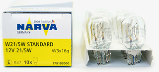 Автолампа  W 12-W21/5W (без цок) 2конт (W3x16d) БЕЛАЯ NARVA (уп10шт) #17919