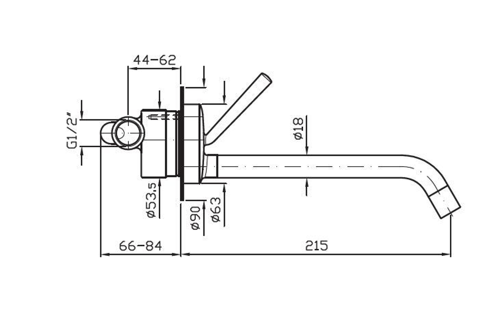 Смеситель для раковины Zucchetti Isystick настенный, встраиваемый, без скрытой части, длина излива 215 мм, хром ZP1617
