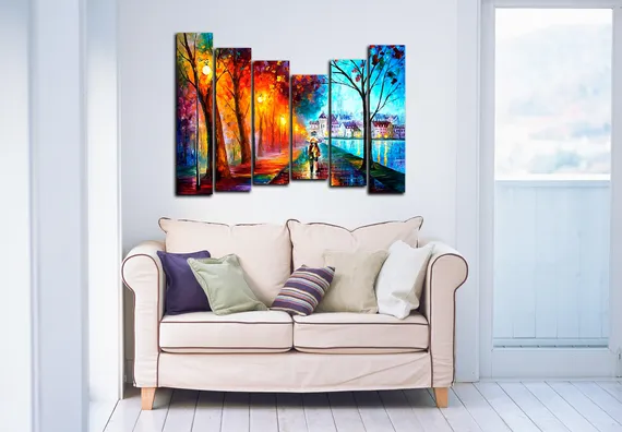 Модульная картина "Город у озера "