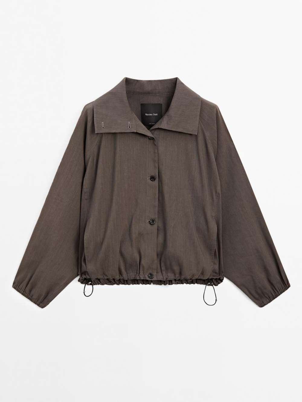 Massimo Dutti Бомбер из смесового льна, шоколадный