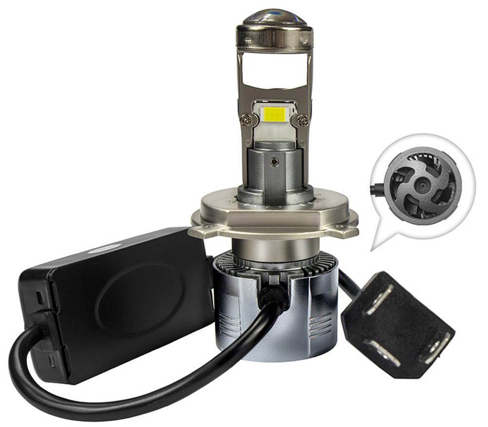 Автолампа LED Н 4 к-т HeadLight  A80 LENS (радиатор+вентилятор) 38w 5700K 2800Lm
