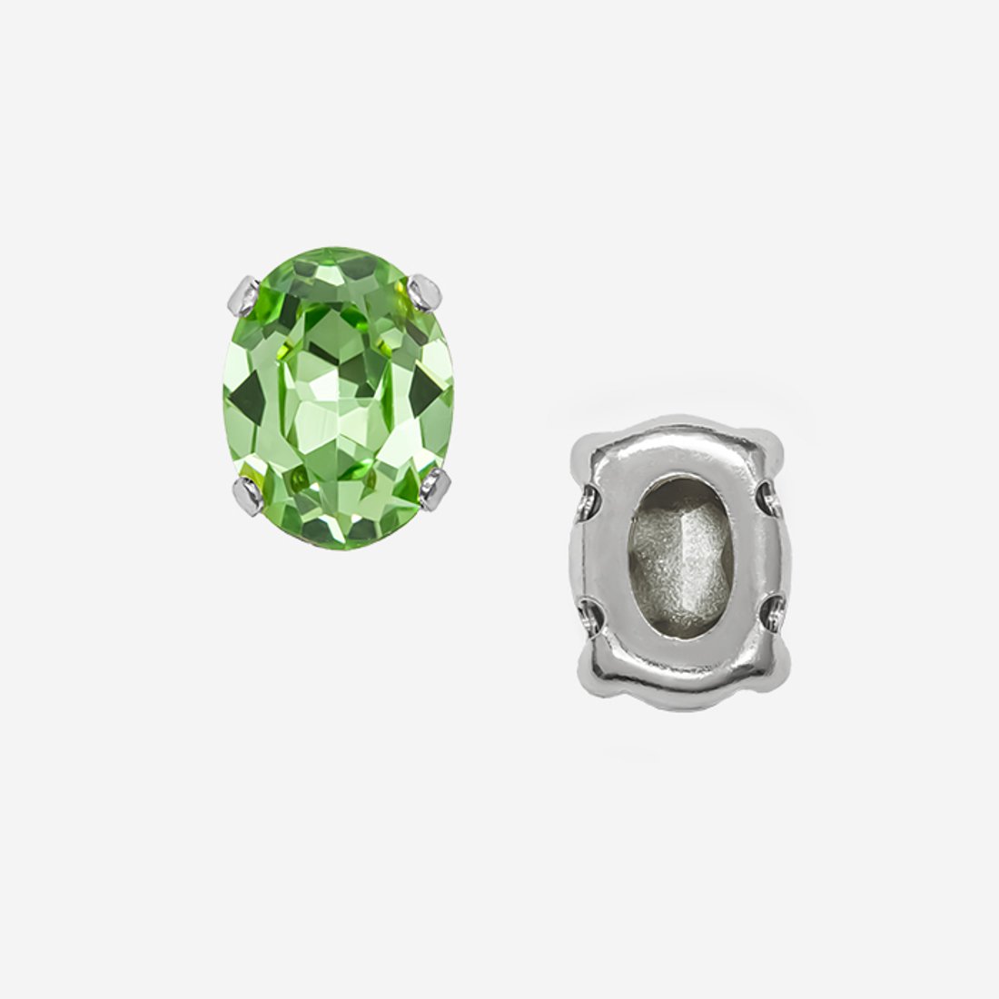 Овал (Oval Fancy Stone) в цапах, оттенок "Peridot", 8*6мм, родирование