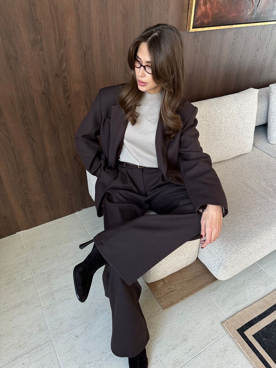 Брюки из вискозы на заниженной талии коричневые