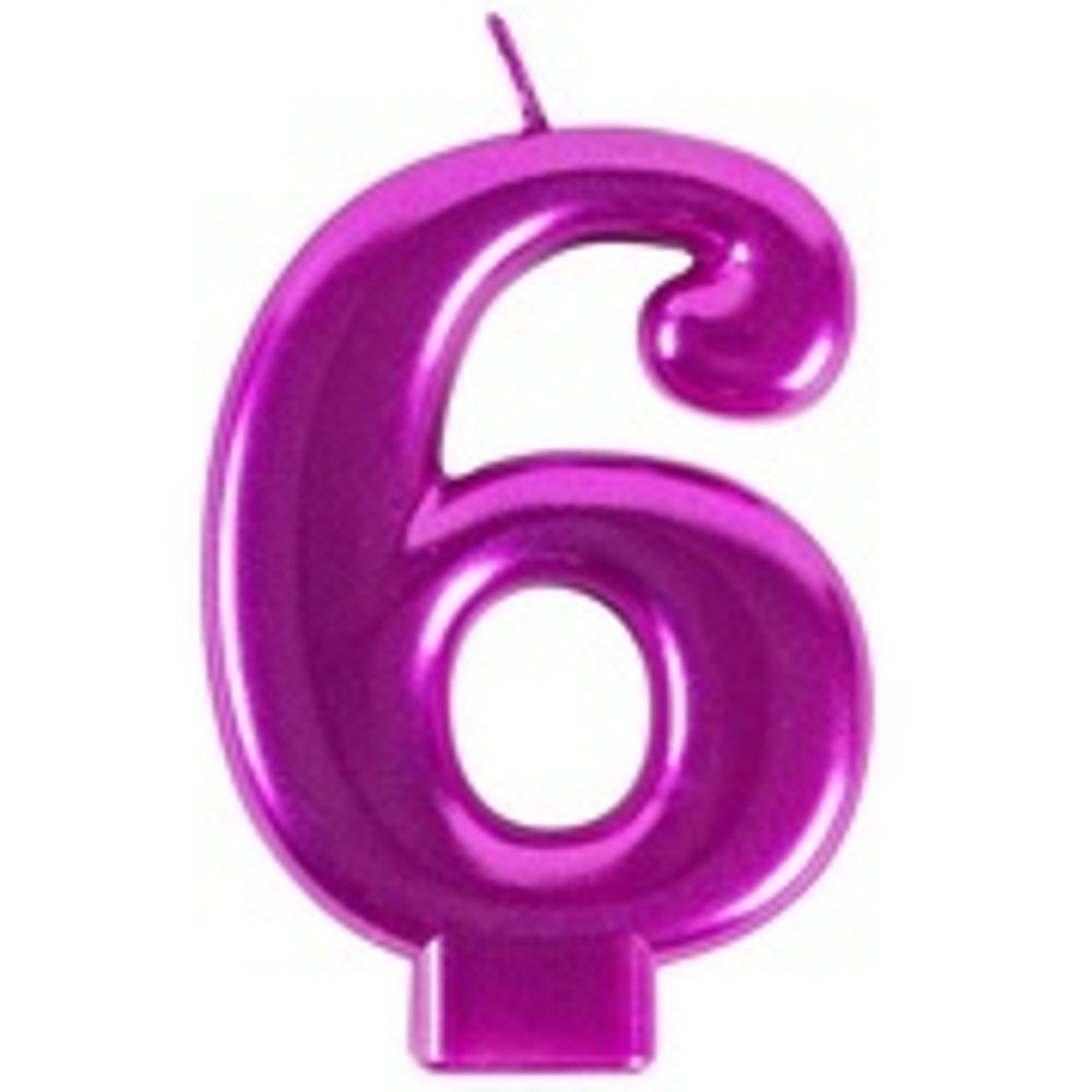 Свеча -цифра &quot;6&quot; Ярко-розовая 8см/G