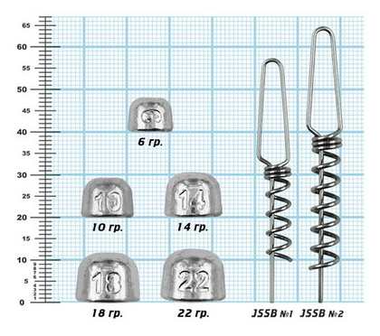Набор грузов "Пуля"для спиралей Jig Spring №2 (6,10,14,18,22гр), спираль №1,№2