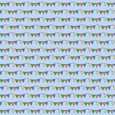 Разноцветные треугольные флажки на голубом (мелкий)